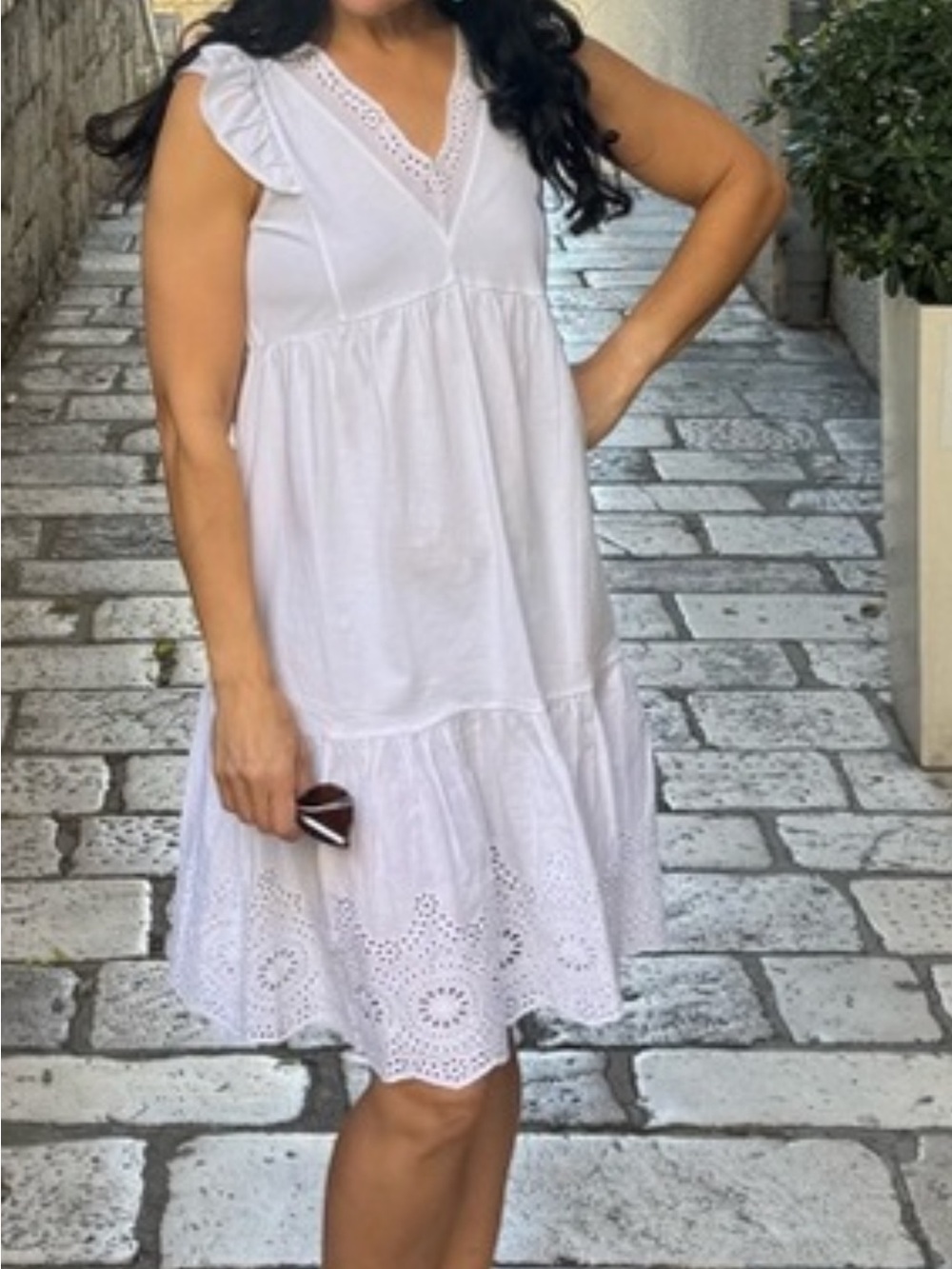 OVS White V-Neck Eyelet Midi Spring/Summer Dress 100% Cotton SM